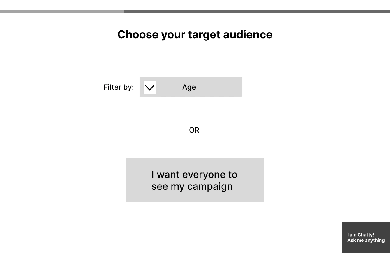 Low-fidelity schets van de doelgroepselectie in de Brightfish Campaign Planner