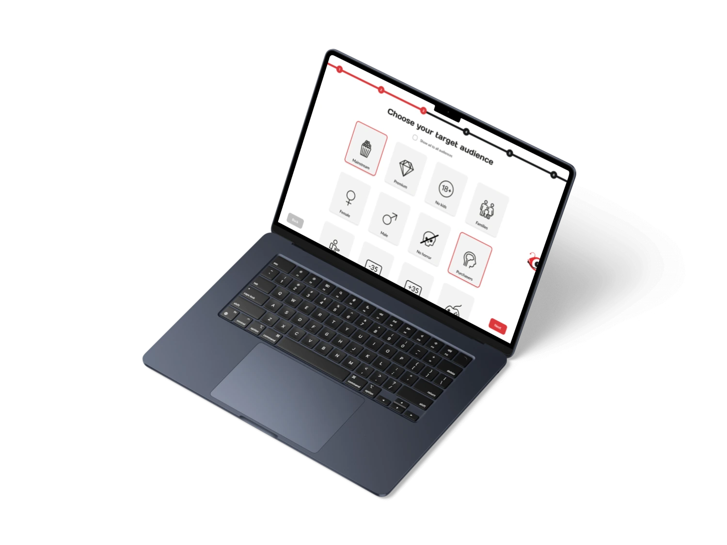 Mockup van de doelgroepselectie in de Brightfish Campaign Planner